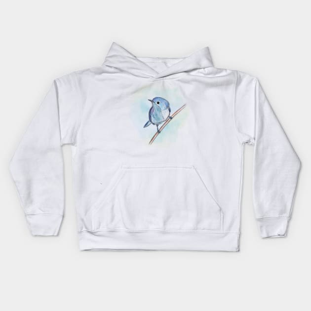 Cute blue bird Kids Hoodie by Artofokan